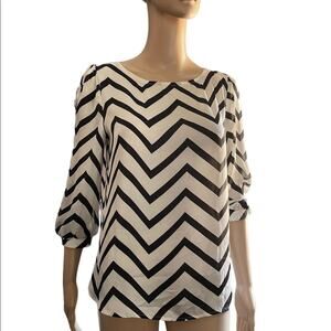 Speechless Puff Sleeve Blouse Womens S Black & White 3/4 Sleeve Lightweight